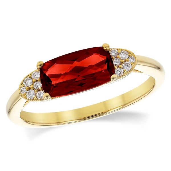 East-to-West Cushion Garnet & Diamond Ring Conti Jewelers Endwell, NY