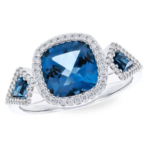 Cushion-cut London Blue Topaz and Diamond Ring in 14k White Gold (2.72 carats total weight) Conti Jewelers Endwell, NY