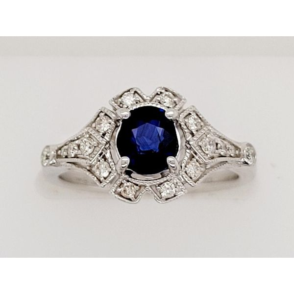 Vintage-Inspired Blue Sapphire & Diamond Halo Ring Conti Jewelers Endwell, NY