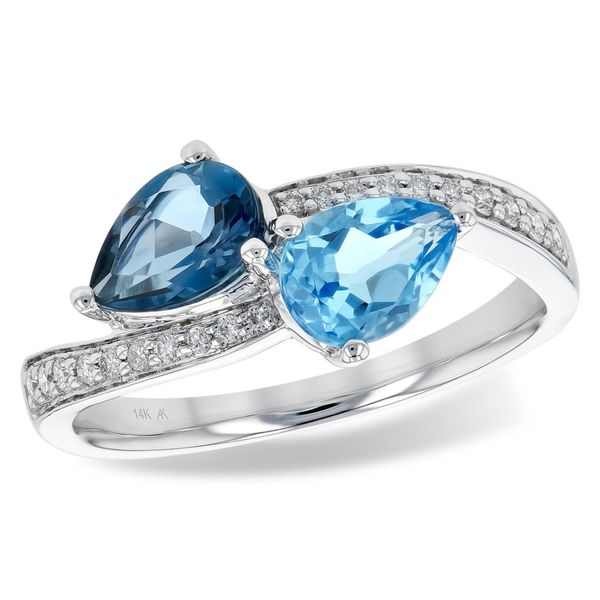 Natural Blue Topaz Ring .14ct tw Diamonds 14K White Gold Conti Jewelers Endwell, NY