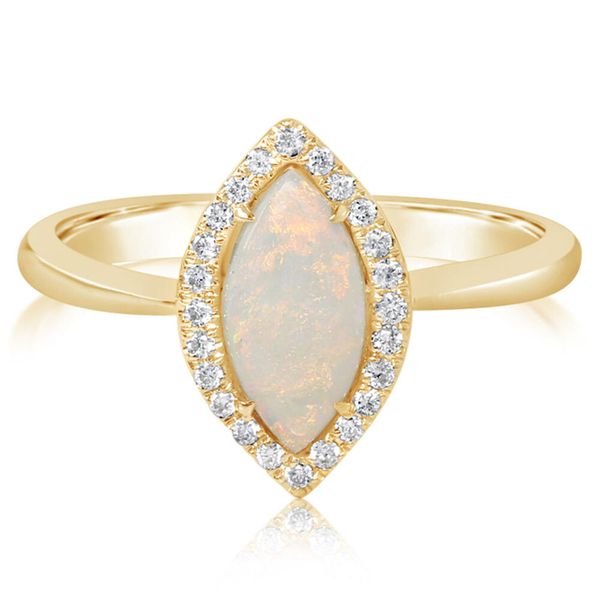 Australian Opal & Diamond Marquise Halo Ring in 14k Yellow Gold Conti Jewelers Endwell, NY
