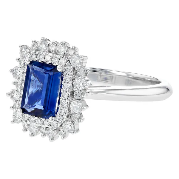 Sapphire Sunburst Halo Diamond Ring Image 2 Conti Jewelers Endwell, NY