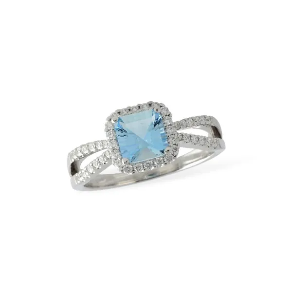 Aquamarine Halo Diamond Ring in 14k White Gold Conti Jewelers Endwell, NY