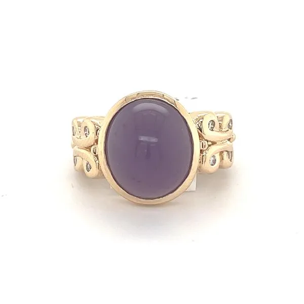 14k Yellow Gold Dyed Lavender Chalcedony & Diamond Ring Conti Jewelers Endwell, NY