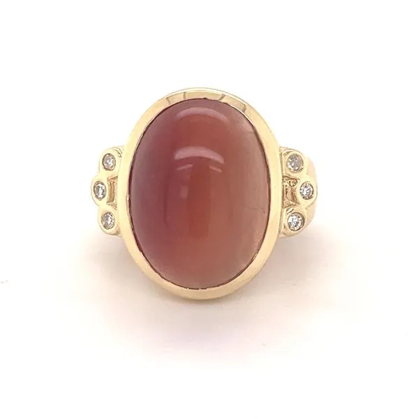 14k Yellow Gold Carnelian Cabochon and Diamond Ring Conti Jewelers Endwell, NY