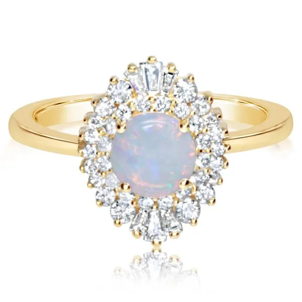 Australian Opal & Diamond Ballerina Ring in 14k White Gold Conti Jewelers Endwell, NY
