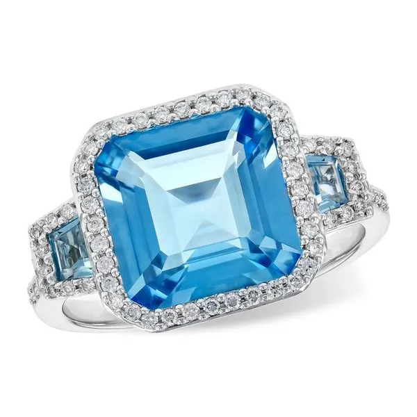 4.60 Ctw. Swiss Blue Topaz & Diamond 3-Stone Cocktail Ring in 14k White Gold Conti Jewelers Endwell, NY