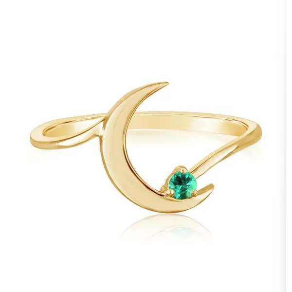 Emerald Crescent Moon Ring in 14k Yellow Gold