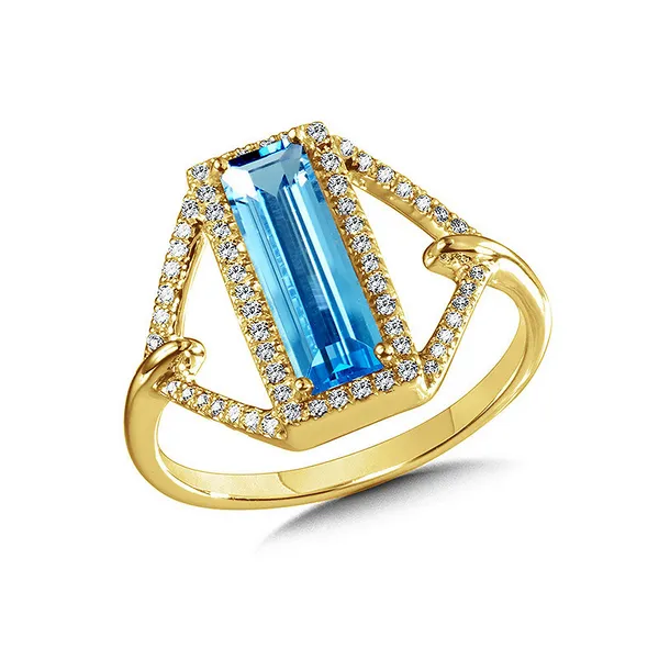 Emerald-Cut Blue Topaz and Diamond Ring Conti Jewelers Endwell, NY