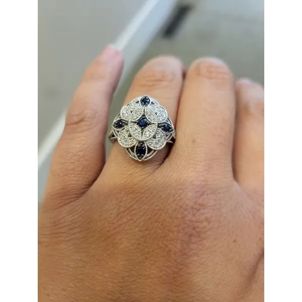 14k White Gold 0.55cttw Sapphire & Diamond Milgrain Ring Image 2 Conti Jewelers Endwell, NY