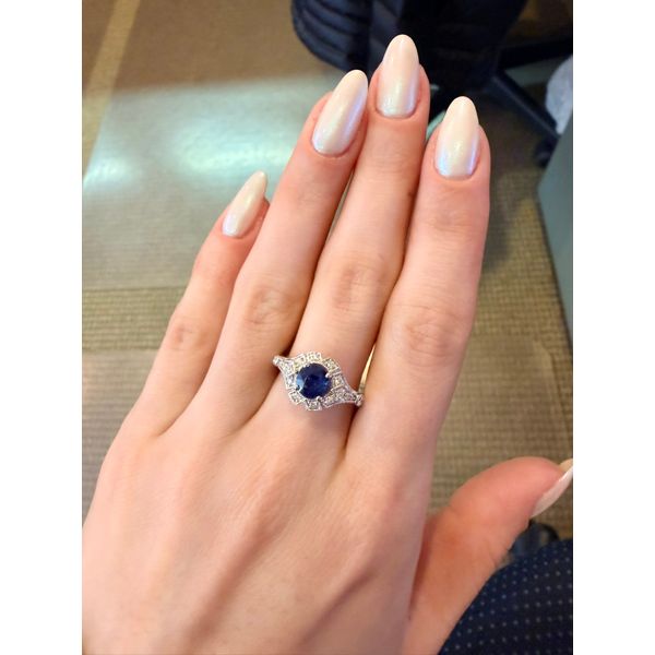 Vintage-Inspired Blue Sapphire & Diamond Halo Ring in 14k White Gold Image 2 Conti Jewelers Endwell, NY