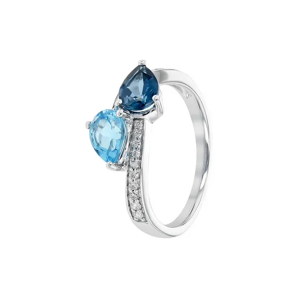 Natural Blue Topaz Ring .14ct tw Diamonds 14K White Gold Image 2 Conti Jewelers Endwell, NY