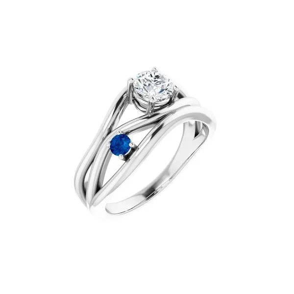 14k White Gold Wave Ring w/2.75mm Blue Sapphire & .74ct Lab Dia Sz 7 Conti Jewelers Endwell, NY