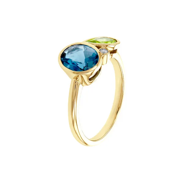 2.43ct. tw. Peridot, Londont Blue Topaz & Diamond Ring in 14k Yellow Gold Image 2 Conti Jewelers Endwell, NY