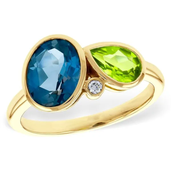 2.43ct. tw. Peridot, Londont Blue Topaz & Diamond Ring in 14k Yellow Gold Conti Jewelers Endwell, NY