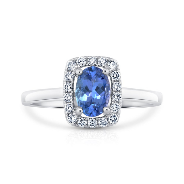 14k White Gold 0.17 Diamond Halo & 0.78 Tanzanite Ring Conti Jewelers Endwell, NY