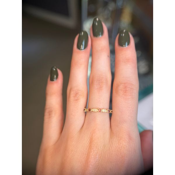 14k YG .13cttw Garnet & Diamond Stackable Ring Size 6.5 Image 2 Conti Jewelers Endwell, NY