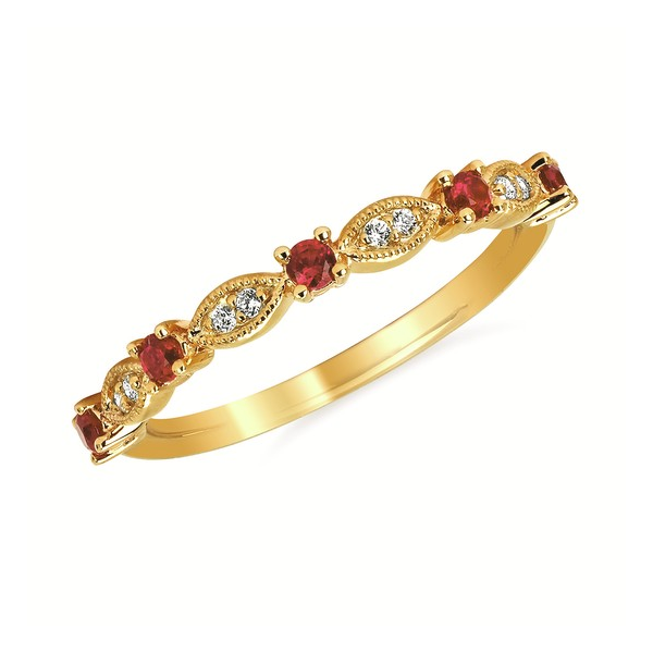 14k YG .13cttw Garnet & Diamond Stackable Ring Size 6.5 Conti Jewelers Endwell, NY