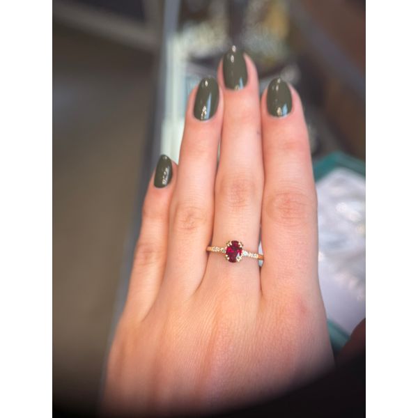 10k YG 0.09cttw Dia & Created Ruby Ring Sz 7 Image 2 Conti Jewelers Endwell, NY