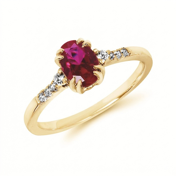 10k YG 0.09cttw Dia & Created Ruby Ring Sz 7 Conti Jewelers Endwell, NY