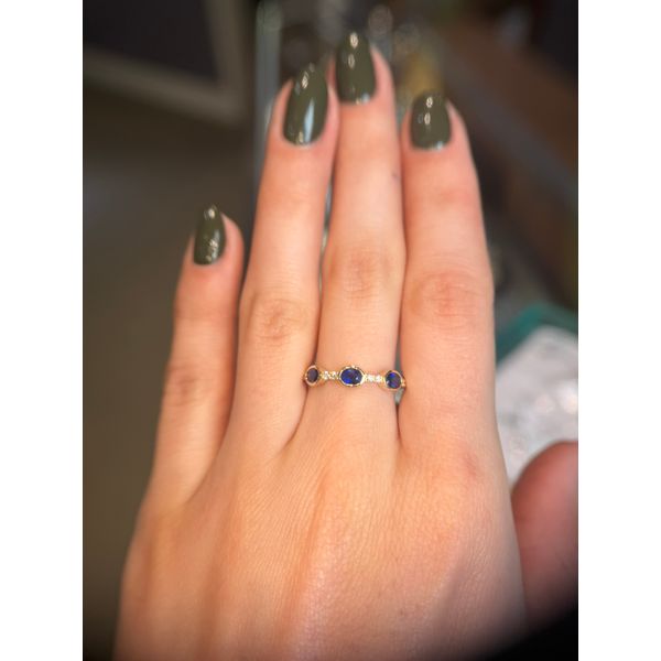 14k Yellow Gold 0.84cttw Diamond & Three Stone Blue Sapphire Ring Image 2 Conti Jewelers Endwell, NY