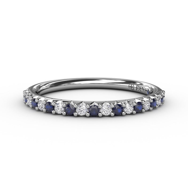 14k White Gold 0.12cttw Dia & 0.16cttw Sapphire Wedding Band 6.5 Conti Jewelers Endwell, NY