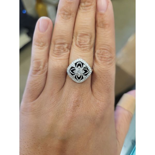 14k White Gold 0.3cttw Onyx & Diamond Art Deco Ring Image 2 Conti Jewelers Endwell, NY