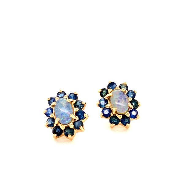 Natural Opal & Sapphire Stud Earrings in 10k Yellow Gold Conti Jewelers Endwell, NY