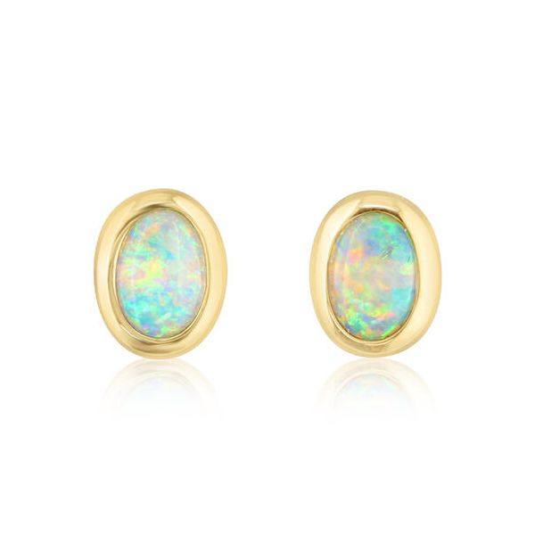 4x6mm Oval Australian Opal Stud Earrings in 14k Yellow Gold Conti Jewelers Endwell, NY