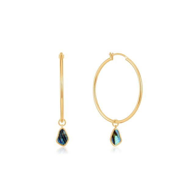 Gold Tidal Abalone Drop Hoop Earrings Conti Jewelers Endwell, NY