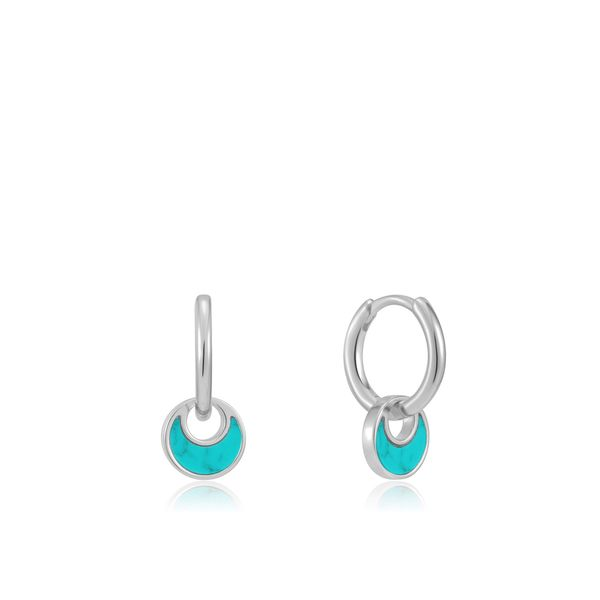 Silver Tidal Turquoise Crescent Huggie Hoops Conti Jewelers Endwell, NY