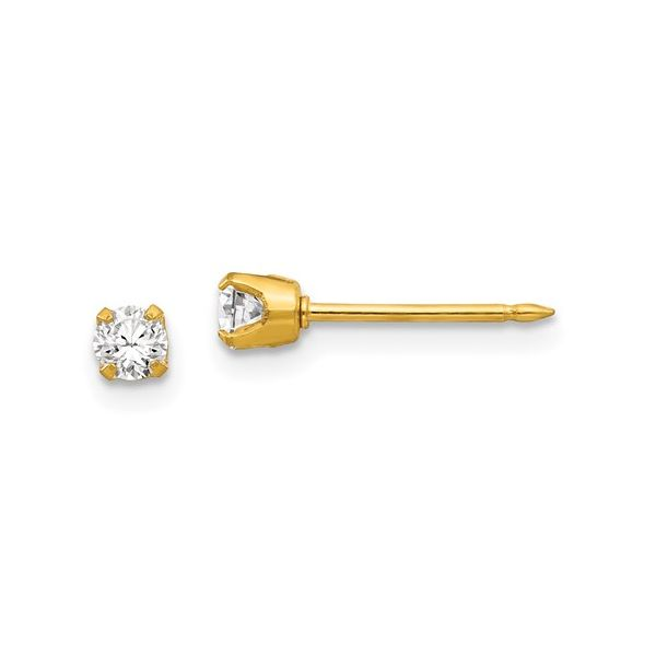 Child's 3mm Cubic Zirconia Solitaire Stud Earrings in 14k Yellow Gold Conti Jewelers Endwell, NY