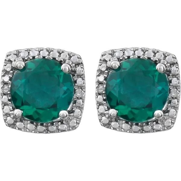 Sterling Silver Lab-Created Emerald & .015 CTW Diamond Earrings Image 2 Conti Jewelers Endwell, NY