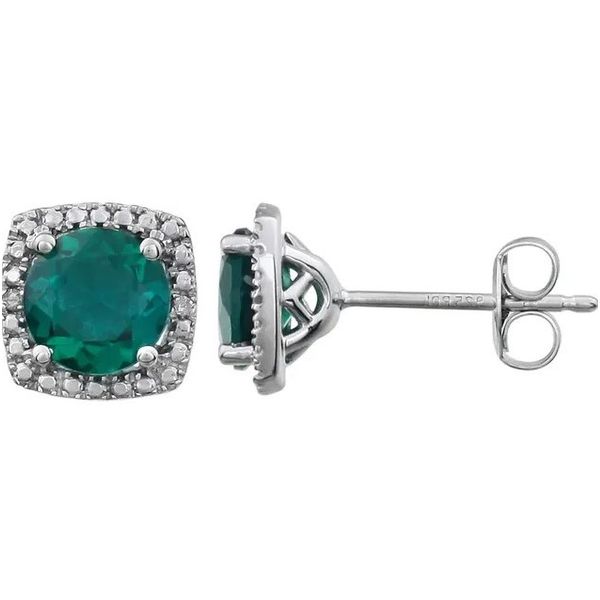 Sterling Silver Lab-Created Emerald & .015 CTW Diamond Earrings Conti Jewelers Endwell, NY
