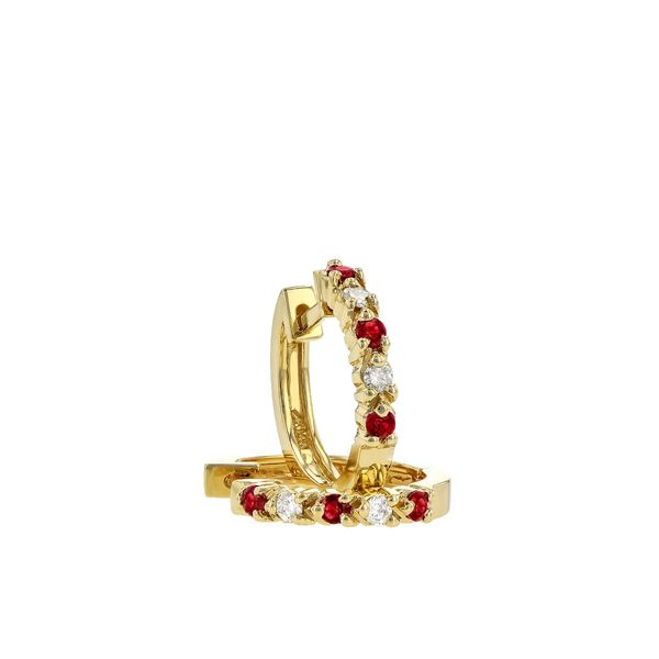 Ruby & Diamond Huggie Hoop Earrings Image 2 Conti Jewelers Endwell, NY