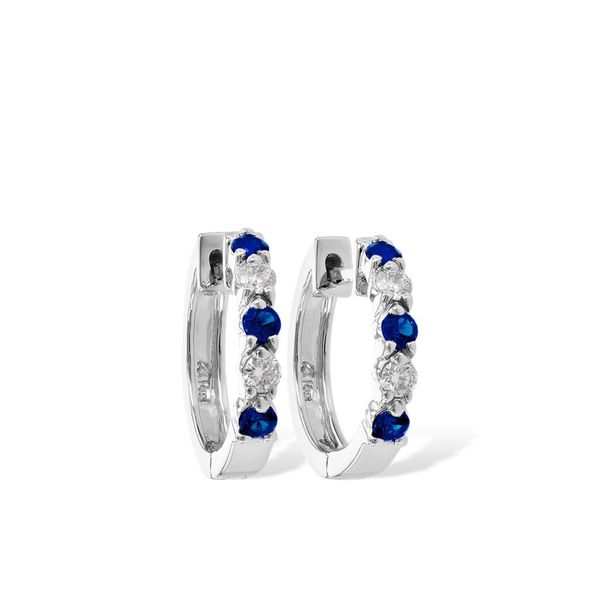 1/2ct tw. Sapphire and Diamond Hoop Earrings in 14k White Gold Conti Jewelers Endwell, NY