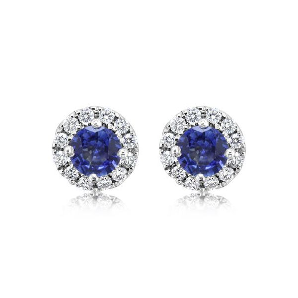 .85ct tw. Blue Sapphire & Diamond Halo Stud Earrings in 14k White Gold Conti Jewelers Endwell, NY