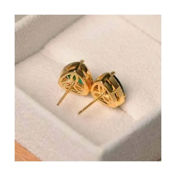 .93cttw Emerald & Diamond Stud Earrings in 14k Yellow Gold Image 2 Conti Jewelers Endwell, NY