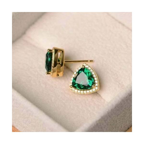 .93cttw Emerald & Diamond Stud Earrings in 14k Yellow Gold Image 3 Conti Jewelers Endwell, NY