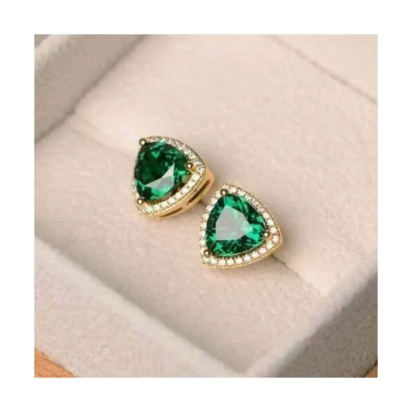 .93cttw Emerald & Diamond Stud Earrings in 14k Yellow Gold Conti Jewelers Endwell, NY