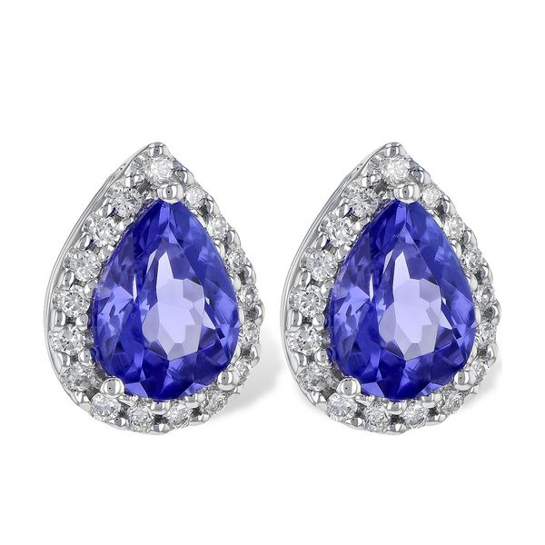 Pear Shaped Tanzanite Stud Earrings with Diamond Halo Conti Jewelers Endwell, NY