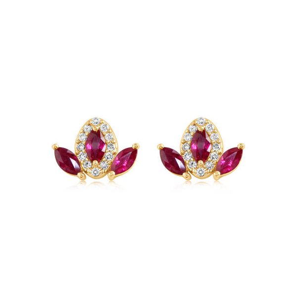 Vintage-Inspired Ruby & Diamond Stud Earrings in 14k Yellow Gold Conti Jewelers Endwell, NY