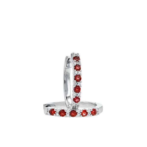 1/2ct tw. Ruby and Diamond Huggie Hoop Earrings in 14k Yellow Gold Image 2 Conti Jewelers Endwell, NY