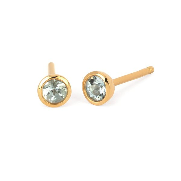 3.5 mm Aquamarine Bezel Stud Earrings in 14k Yellow Gold Conti Jewelers Endwell, NY