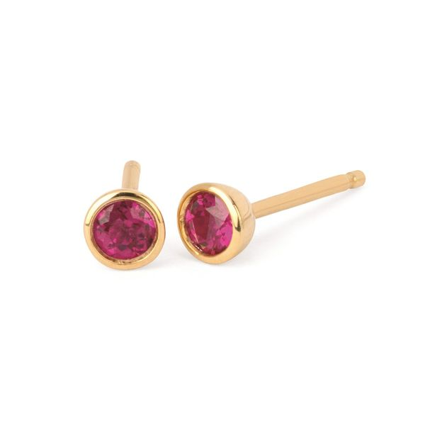 3.5 mm Ruby Bezel Stud Earrings in 14k Yellow Gold Conti Jewelers Endwell, NY