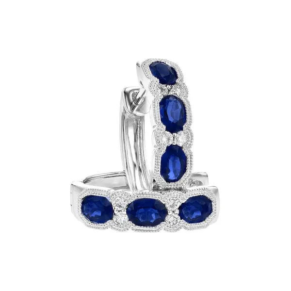 14K White Gold Vintage Inspired Sapphire Huggie Earrings Image 2 Conti Jewelers Endwell, NY