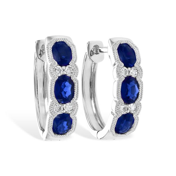 14K White Gold Vintage Inspired Sapphire Huggie Earrings Conti Jewelers Endwell, NY