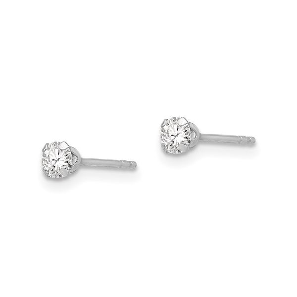 14k White Gold Girls 3MM CZ Earrings Image 2 Conti Jewelers Endwell, NY