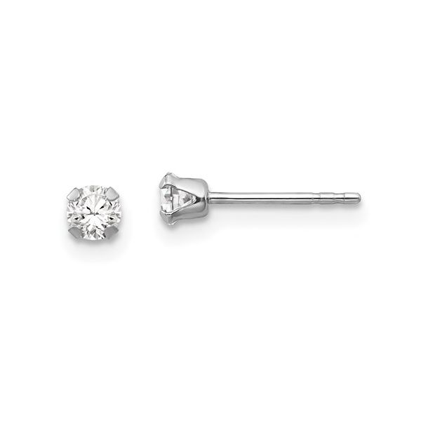 14k White Gold Girls 3MM CZ Earrings Conti Jewelers Endwell, NY