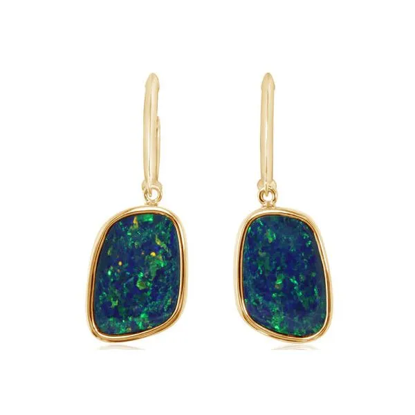 14k Yellow Gold Australian Opal Leverback Earrings Image 2 Conti Jewelers Endwell, NY